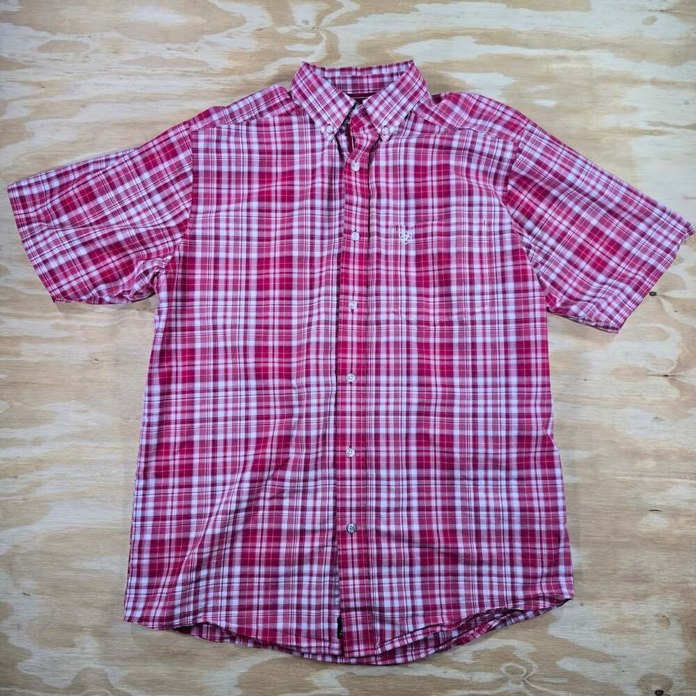 Ariat Pro Series Red White Plaid Short Sleeve Shirt M